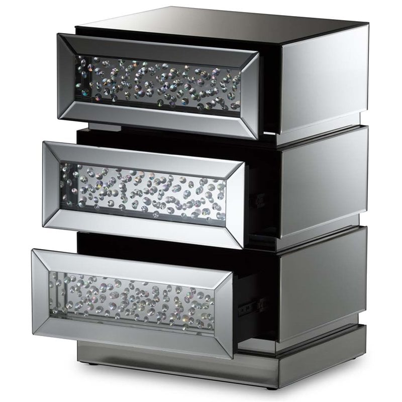 Baxton Studio Sabrina Regency Glamour Style Mirrored 3-Drawer End Table