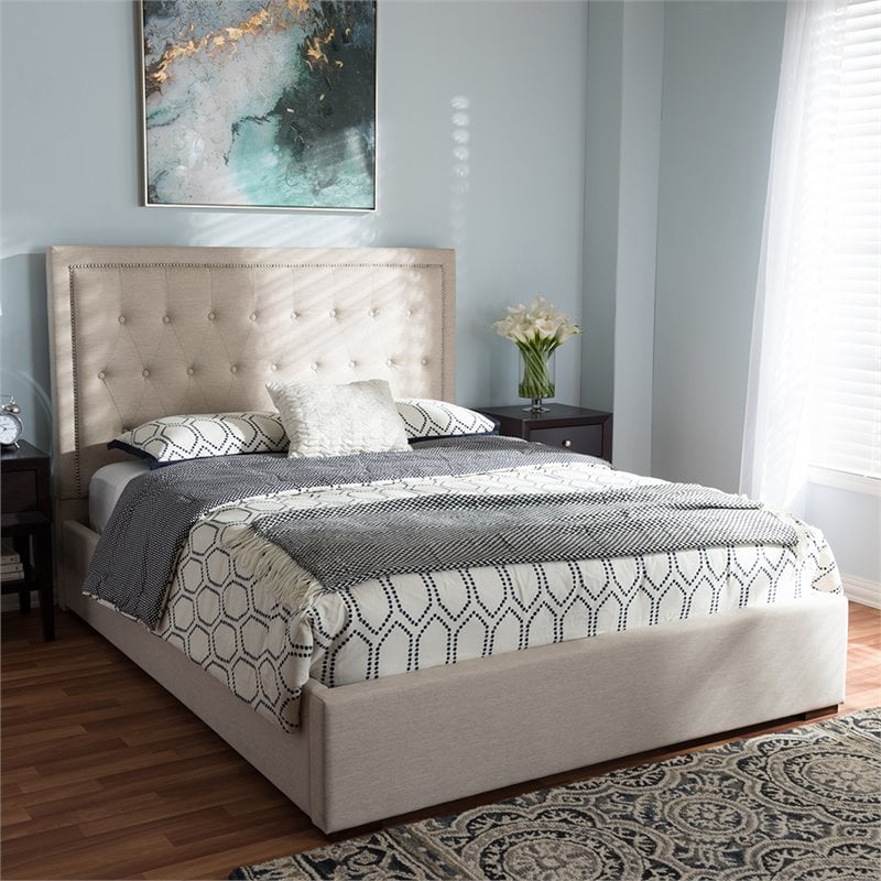 Baxton Studio Taylor Tufted Queen Storage Platform Bed in Beige