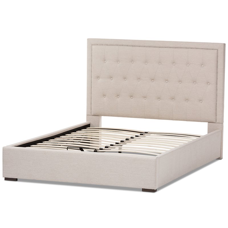 Baxton Studio Taylor Tufted Queen Storage Platform Bed in Beige