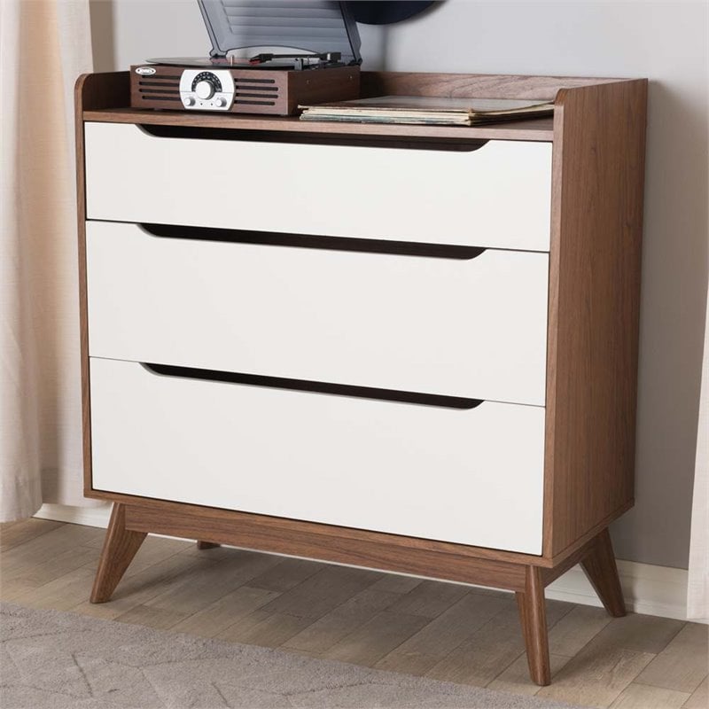 Baxton Studio Brighton 3 Drawer Chest in White and Walnut