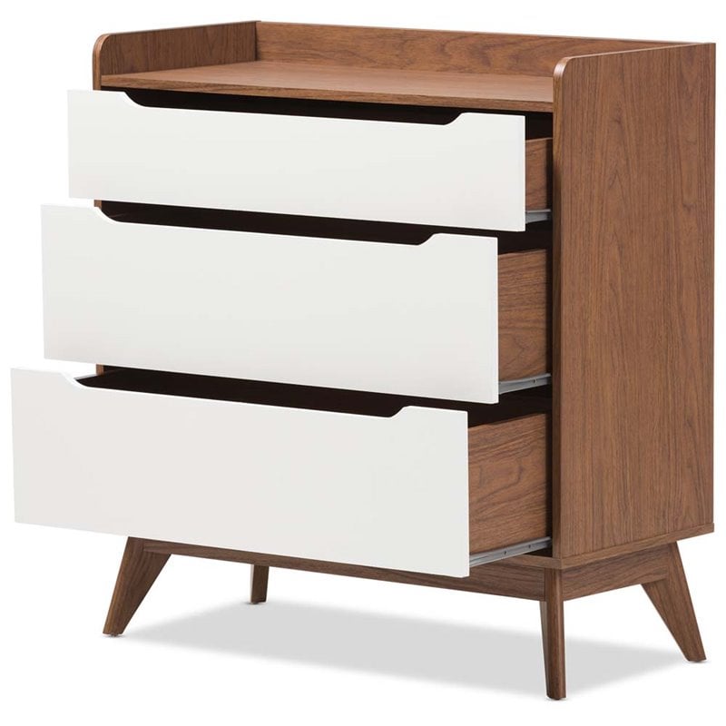 Baxton Studio Brighton 3 Drawer Chest in White and Walnut