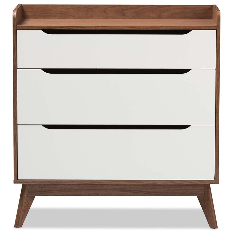 Baxton Studio Brighton 3 Drawer Chest in White and Walnut