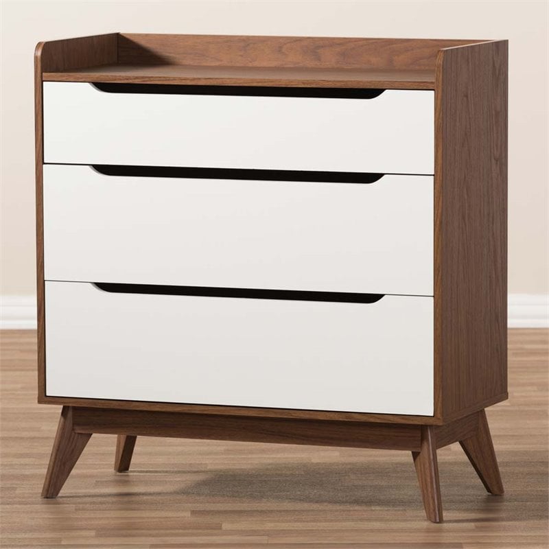 Baxton Studio Brighton 3 Drawer Chest in White and Walnut