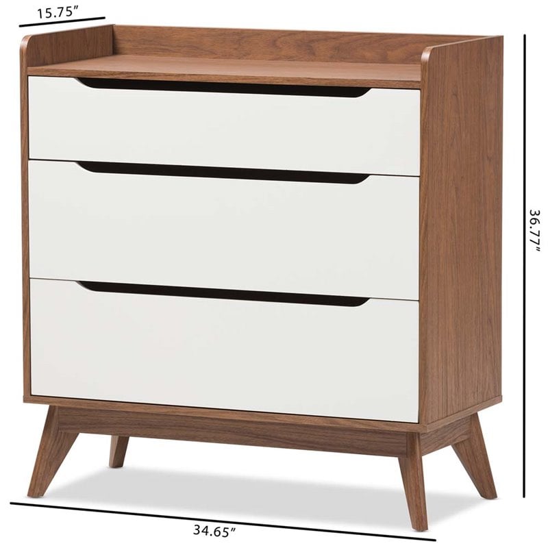 Baxton Studio Brighton 3 Drawer Chest in White and Walnut
