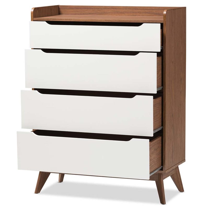 Baxton Studio Brighton 4 Drawer Chest in White and Walnut Cymax Business