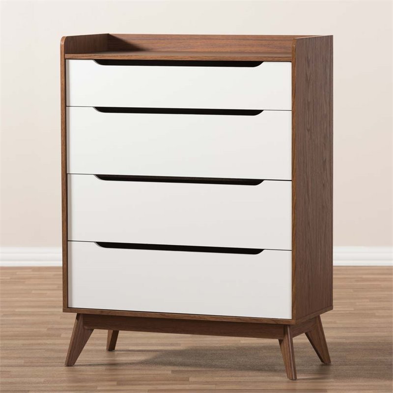 Baxton Studio Brighton 4 Drawer Chest in White and Walnut Cymax Business