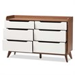 Baxton Studio Brighton 6 Drawer Double Dresser in White and Walnut
