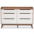 Baxton Studio Brighton 6 Drawer Double Dresser in White and Walnut