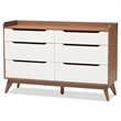 Baxton Studio Brighton 6 Drawer Double Dresser in White and Walnut