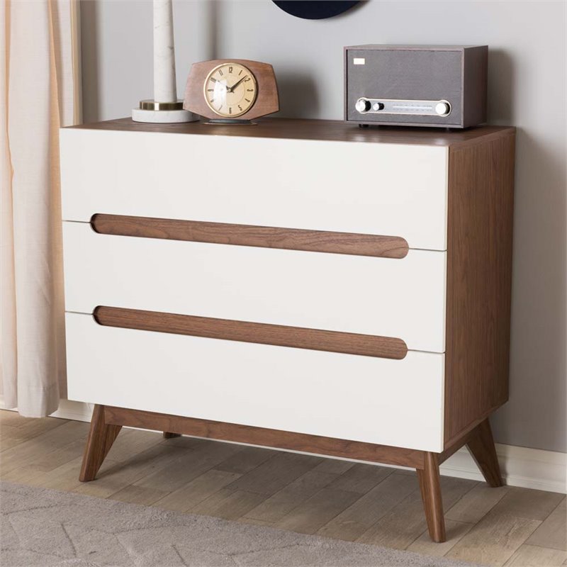 Baxton Studio Calypso 3 Drawer Chest in White and Walnut