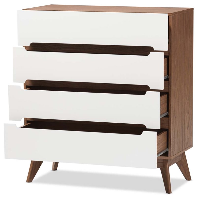 Baxton Studio Calypso 4 Drawer Chest in White and Walnut
