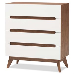 Baxton Studio Calypso 4 Drawer Chest in White and Walnut