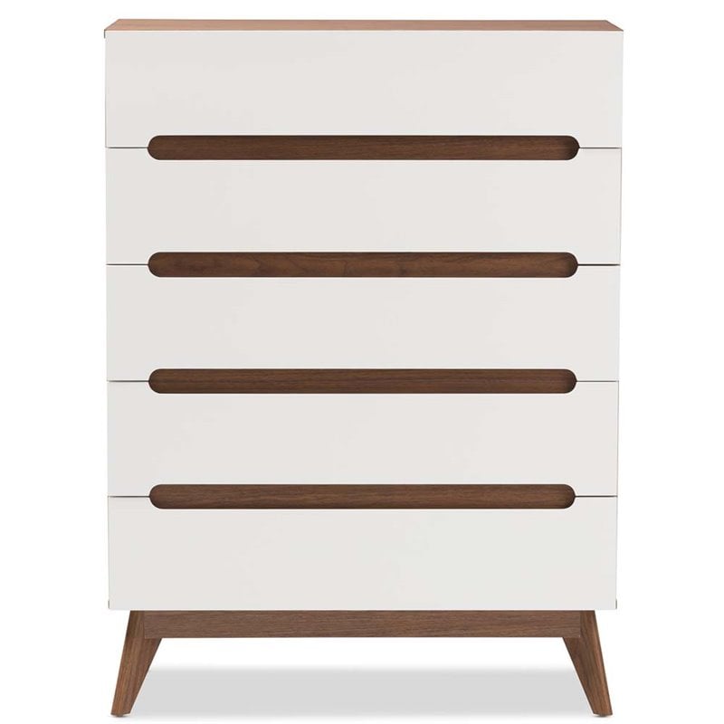 Baxton Studio Calypso 5 Drawer Chest in White and Walnut