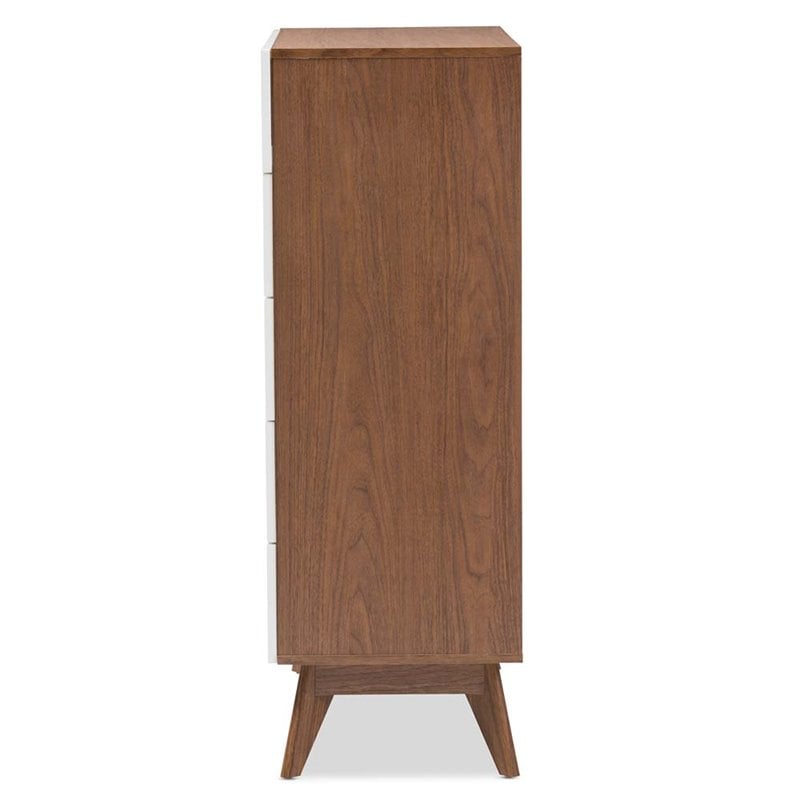 Baxton Studio Calypso 5 Drawer Chest in White and Walnut