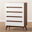 Baxton Studio Calypso 5 Drawer Chest in White and Walnut