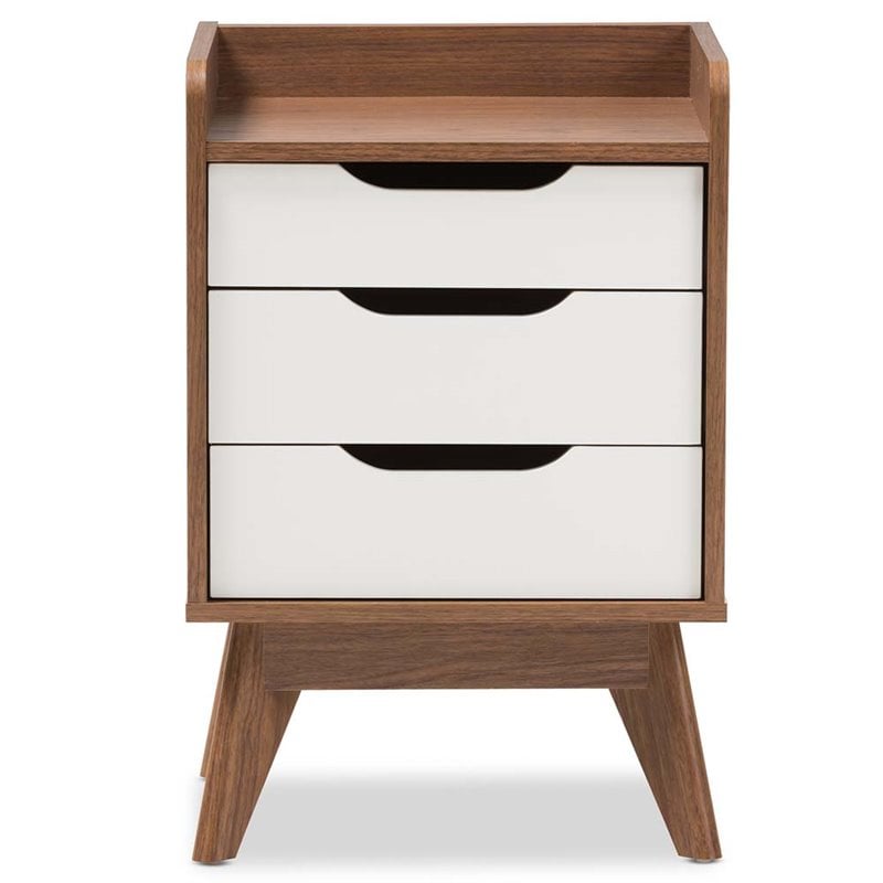 Baxton Studio Brighton 3 Drawer Nightstand In White And Walnut Brighton Walnut White Ns