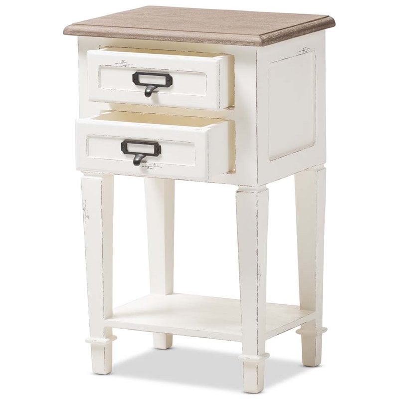 Baxton Studio Dauphine 2 Drawer Wood Nightstand in Weathered Oak White