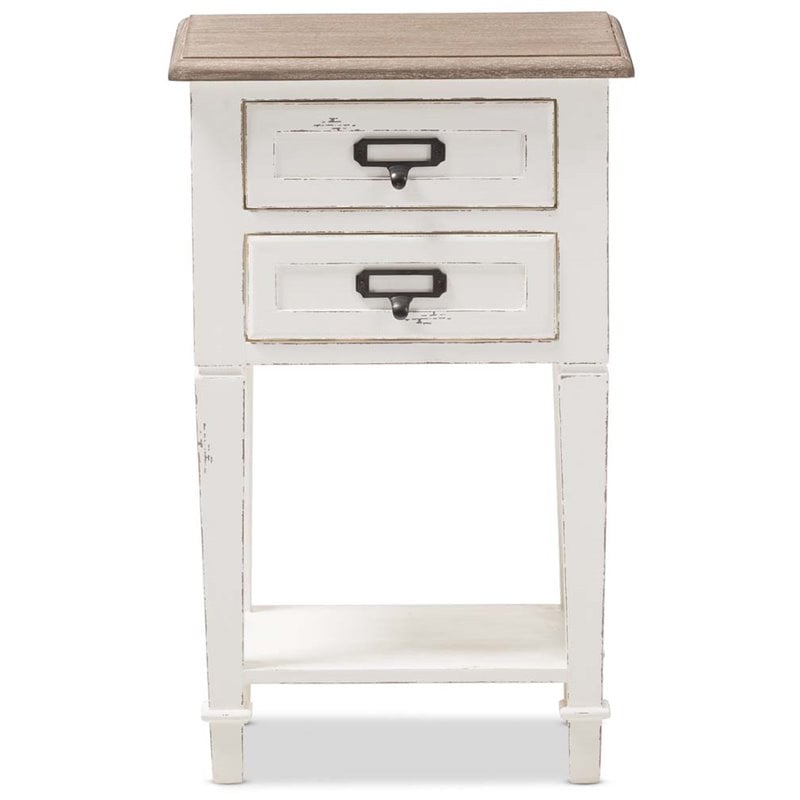 Baxton Studio Dauphine 2 Drawer Wood Nightstand in Weathered Oak White