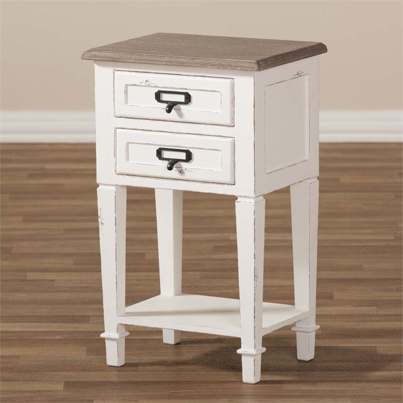 Baxton Studio Dauphine 2 Drawer Wood Nightstand in Weathered Oak White