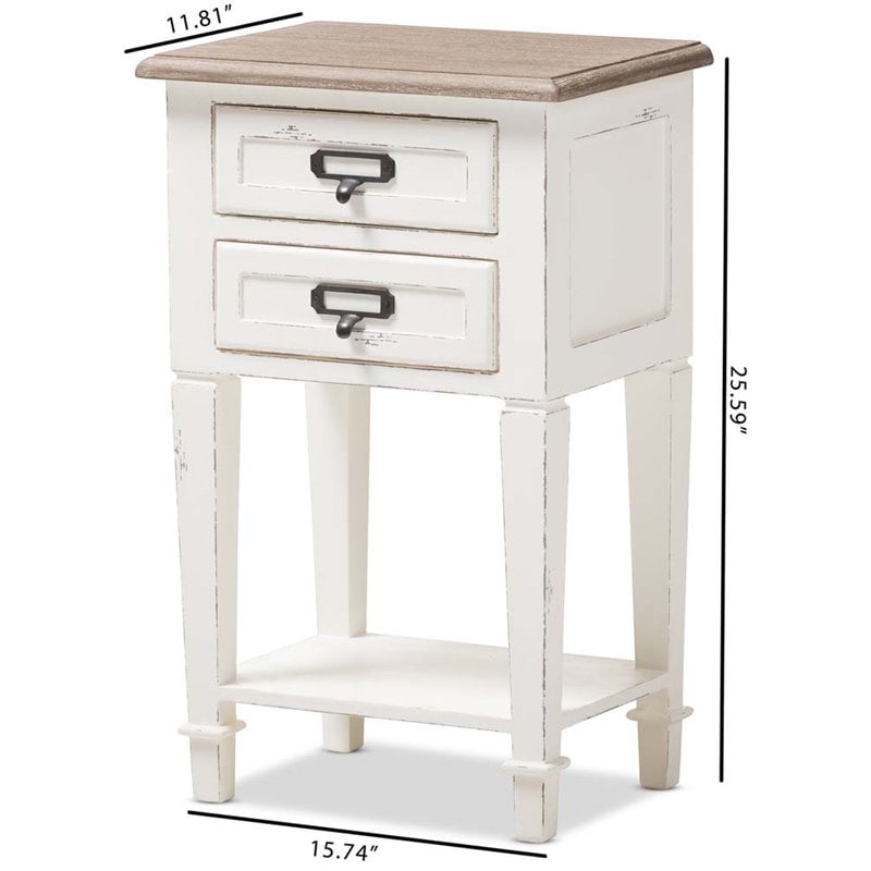 Baxton Studio Dauphine 2 Drawer Wood Nightstand in Weathered Oak White