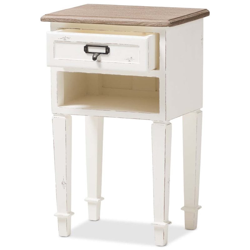 Baxton Studio Dauphine 1 Drawer Wood Nightstand in Weathered Oak White