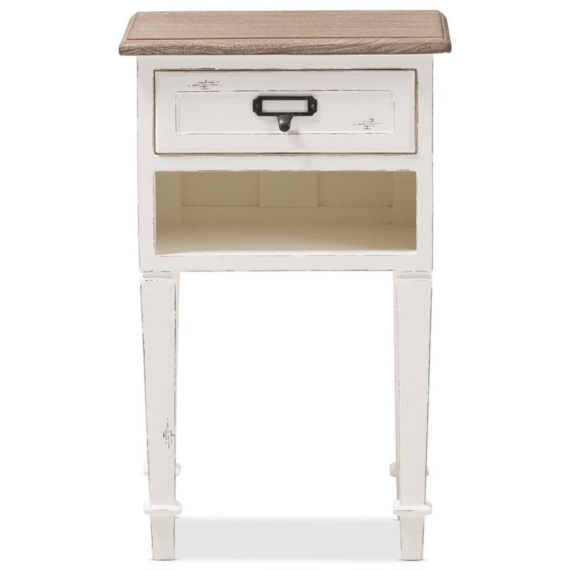 Baxton Studio Dauphine 1 Drawer Wood Nightstand in Weathered Oak White