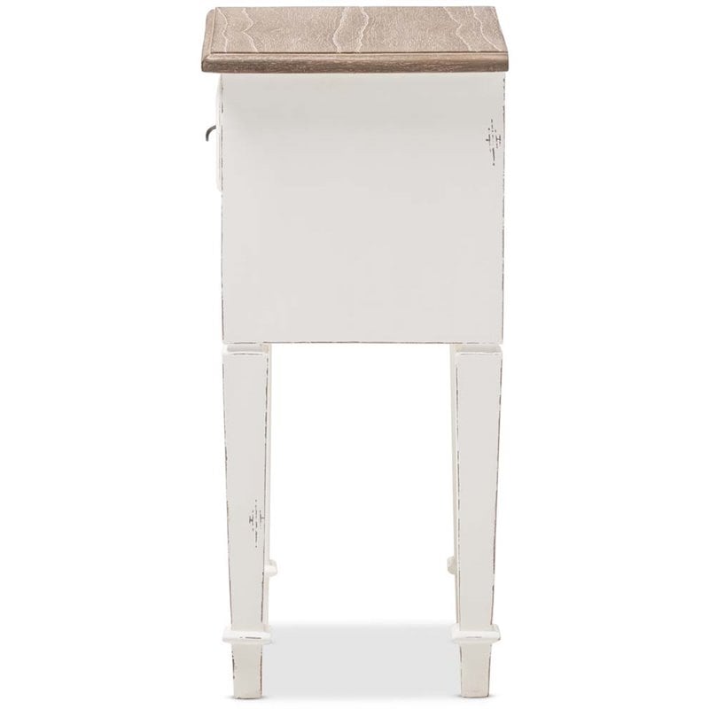 Baxton Studio Dauphine 1 Drawer Wood Nightstand in Weathered Oak White