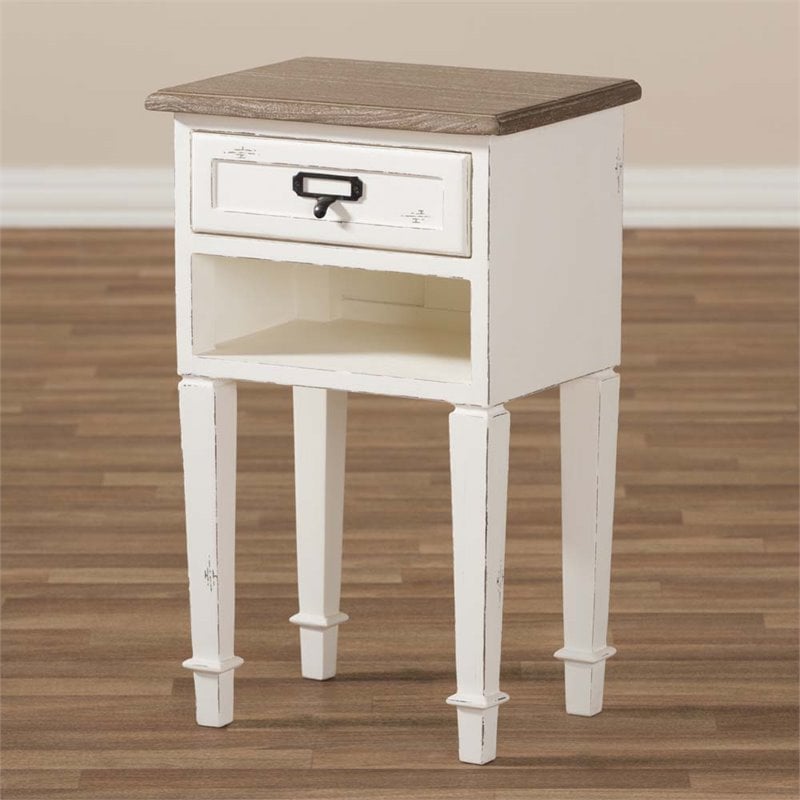 Baxton Studio Dauphine 1 Drawer Wood Nightstand in Weathered Oak White