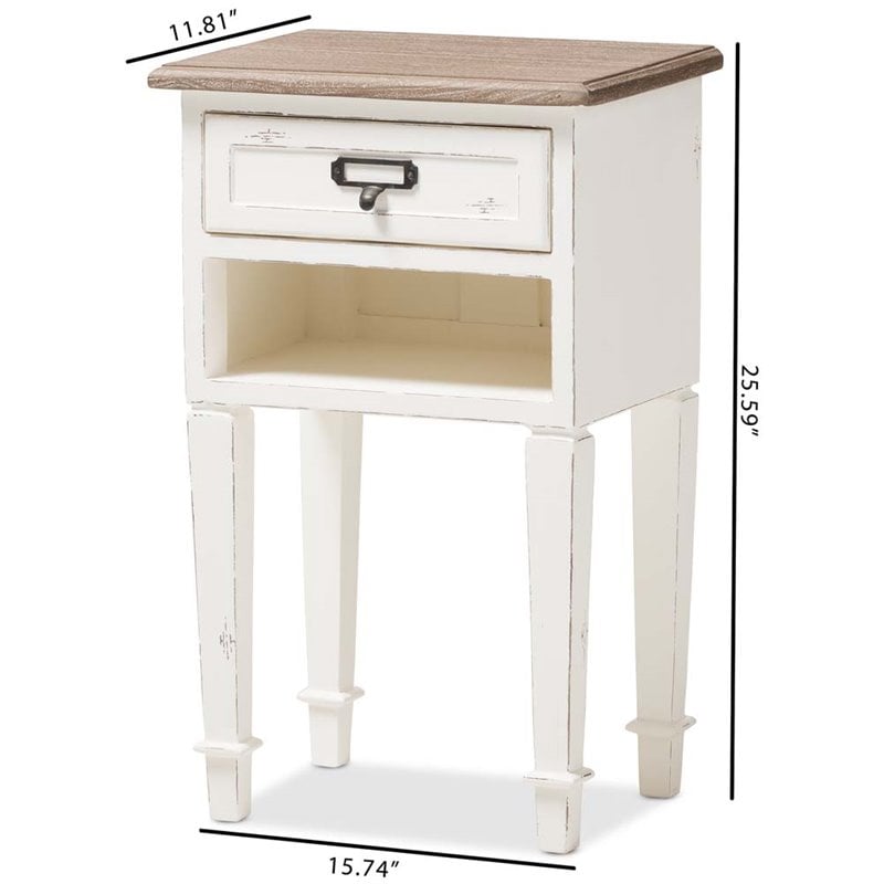 Baxton Studio Dauphine 1 Drawer Wood Nightstand in Weathered Oak White