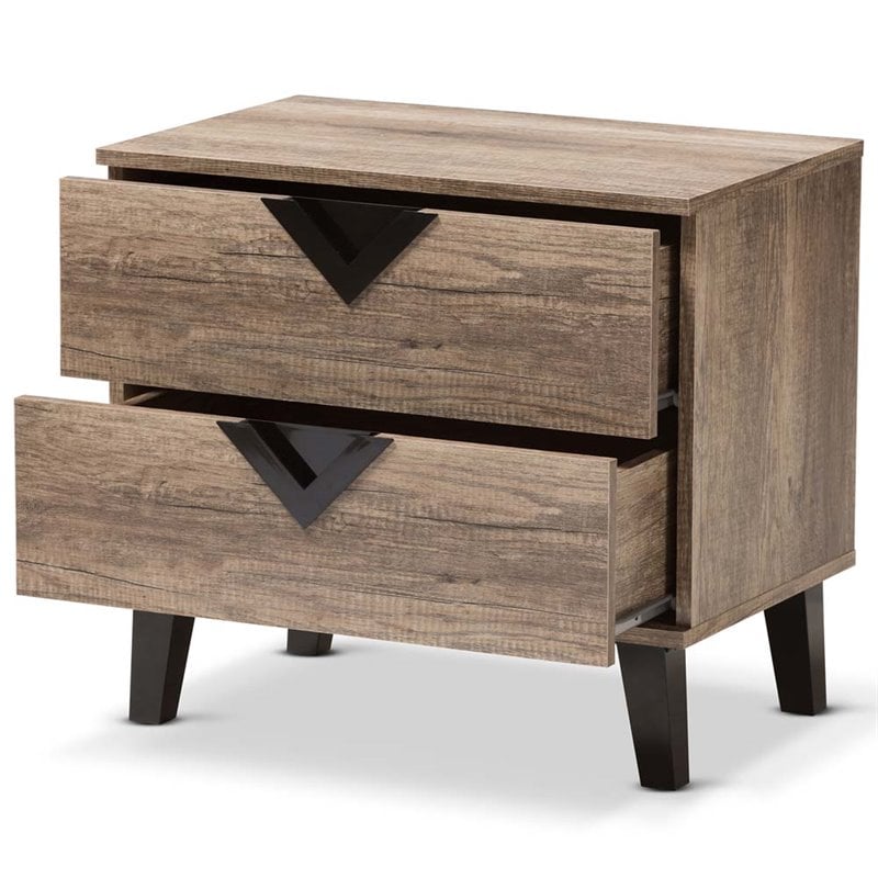 Baxton Studio Swanson Wood 2 Drawer Nightstand in Distressed Oak