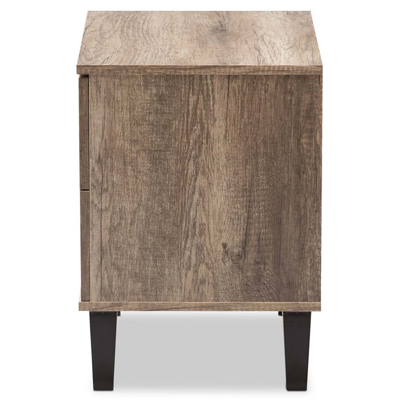 Baxton Studio Swanson Wood 2 Drawer Nightstand in Distressed Oak