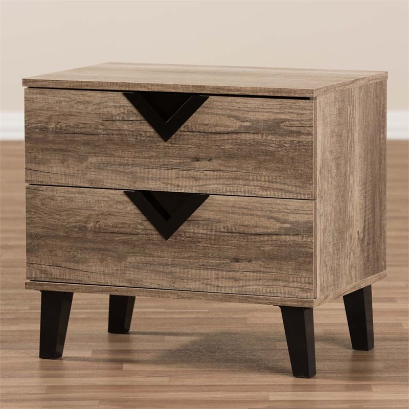 Baxton Studio Swanson Wood 2 Drawer Nightstand In Distressed Oak W 602a