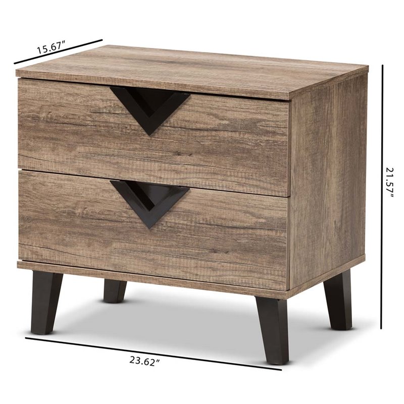 Baxton Studio Swanson Wood 2 Drawer Nightstand in Distressed Oak