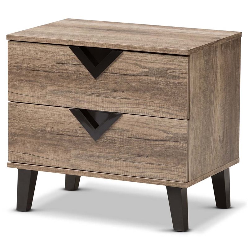 Baxton Studio Swanson Wood 2 Drawer Nightstand in Distressed Oak