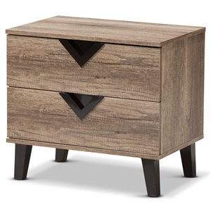 baxton studio swanson wood 2 drawer nightstand in distressed oak