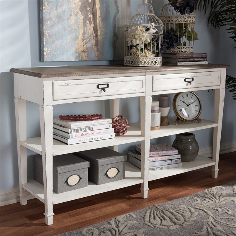 Baxton Studio Dauphine Console Table in Weathered Oak White