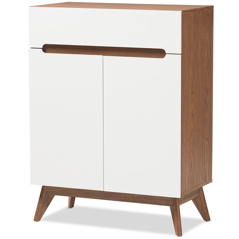 Baxton Studio Calypso Storage Shoe Cabinet In White And Walnut Baxton Studio Calypso Storage Shoe Cabinet In White And Walnut