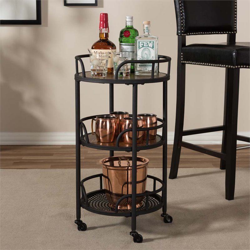 Baxton Studio Bristol 3 Tier Metal Mobile Serving Cart in Black