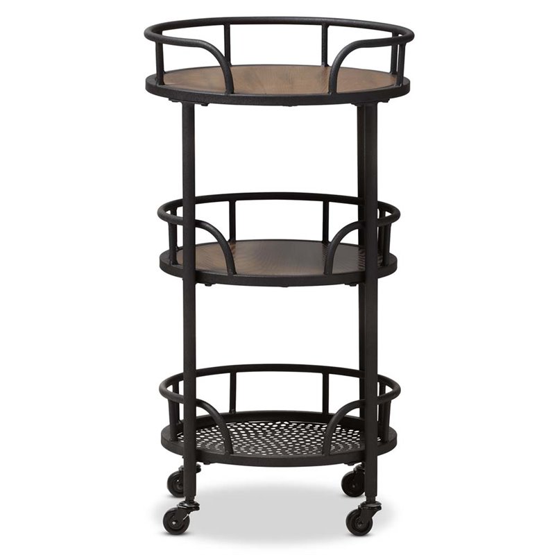 Baxton Studio Bristol 3 Tier Metal Mobile Serving Cart in Black