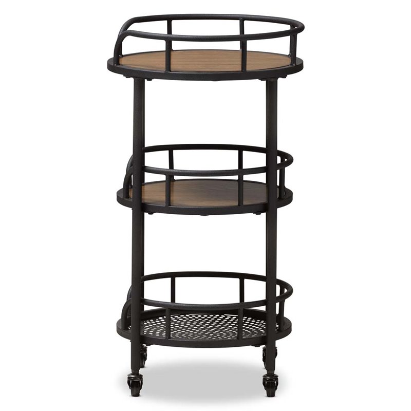 Baxton Studio Bristol 3 Tier Metal Mobile Serving Cart in Black