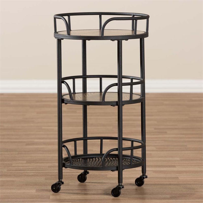 Baxton Studio Bristol 3 Tier Metal Mobile Serving Cart in Black