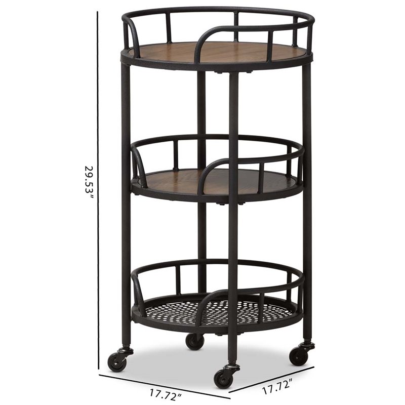 Baxton Studio Bristol 3 Tier Metal Mobile Serving Cart in Black
