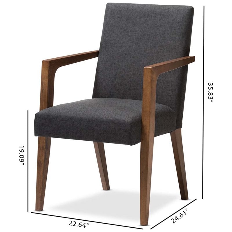 Baxton Studio Andrea Fabric Upholstered Arm Chair in Gray (Set of 2)