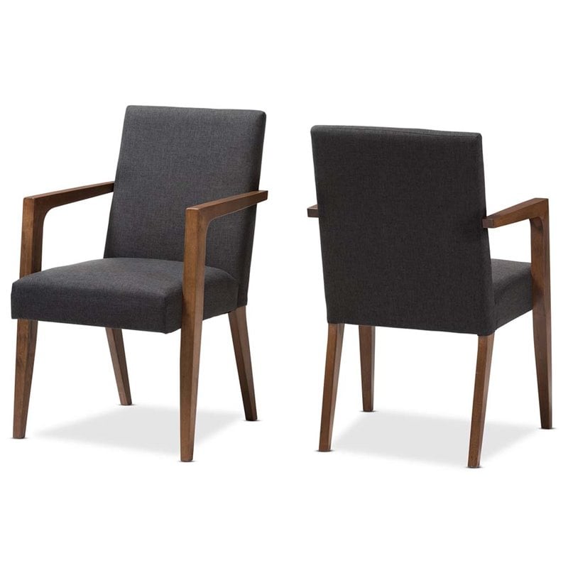 Baxton Studio Andrea Fabric Upholstered Arm Chair in Gray (Set of 2)