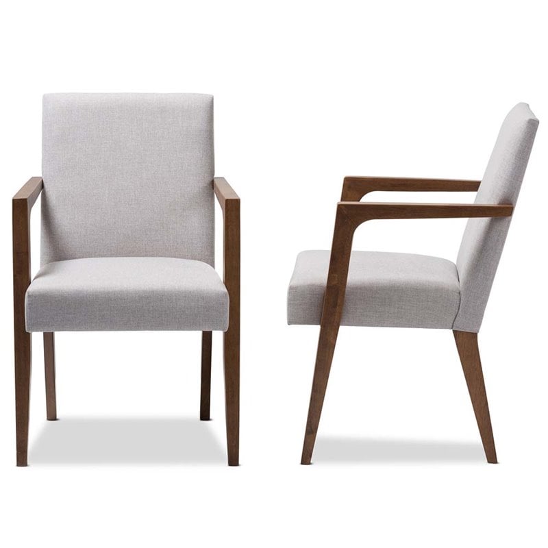 Baxton Studio Andrea Upholstered Arm Chair in Gray Beige (Set of 2)