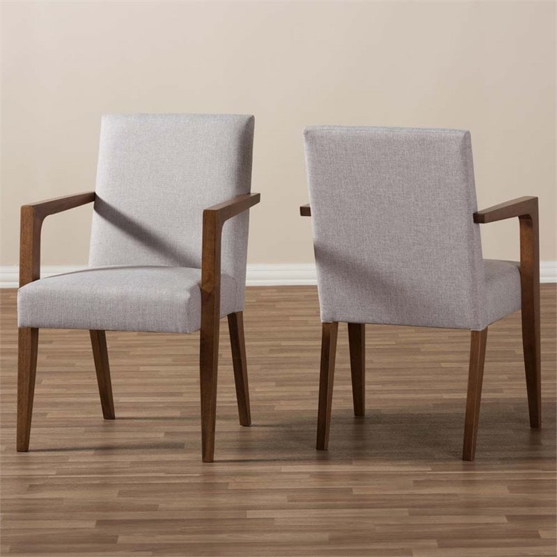 Baxton Studio Andrea Upholstered Arm Chair in Gray Beige (Set of 2)