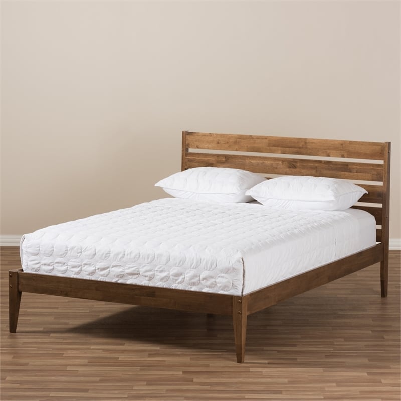 Baxton Studio Elmdon Slatted Wood Headboard Full Platform Bed in Walnut Brown