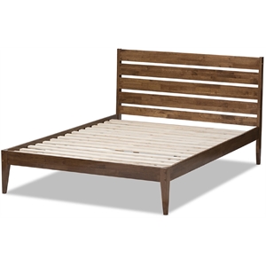 Baxton Studio Elmdon Slatted Wood Headboard King Platform Bed in Walnut Brown