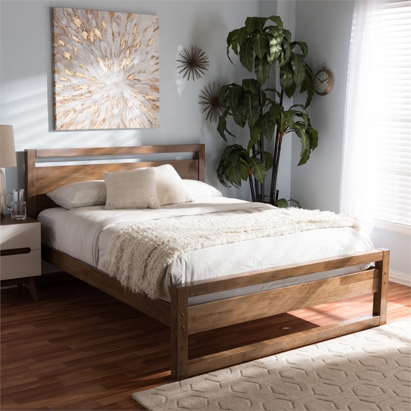 Baxton Studio Torino Solid Wood Open Frame Style King Platform Bed in Walnut