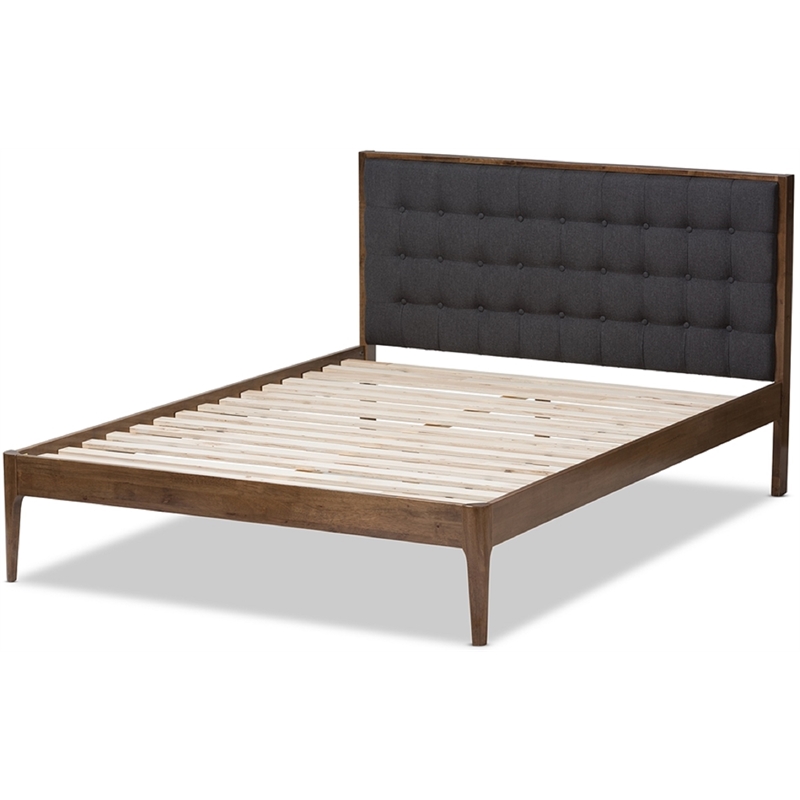 Baxton Studio Jupiter Tufted Fabric Upholstered King Platform Bed in Gray/Walnut
